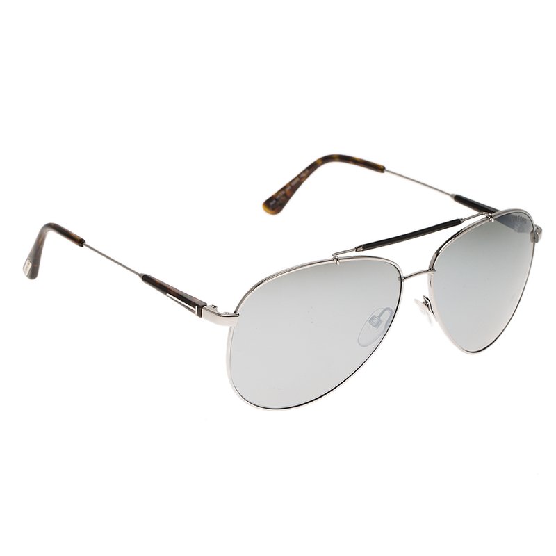 Pre Owned Tom Ford Silver and Tortoise Rick Aviator Sunglasses