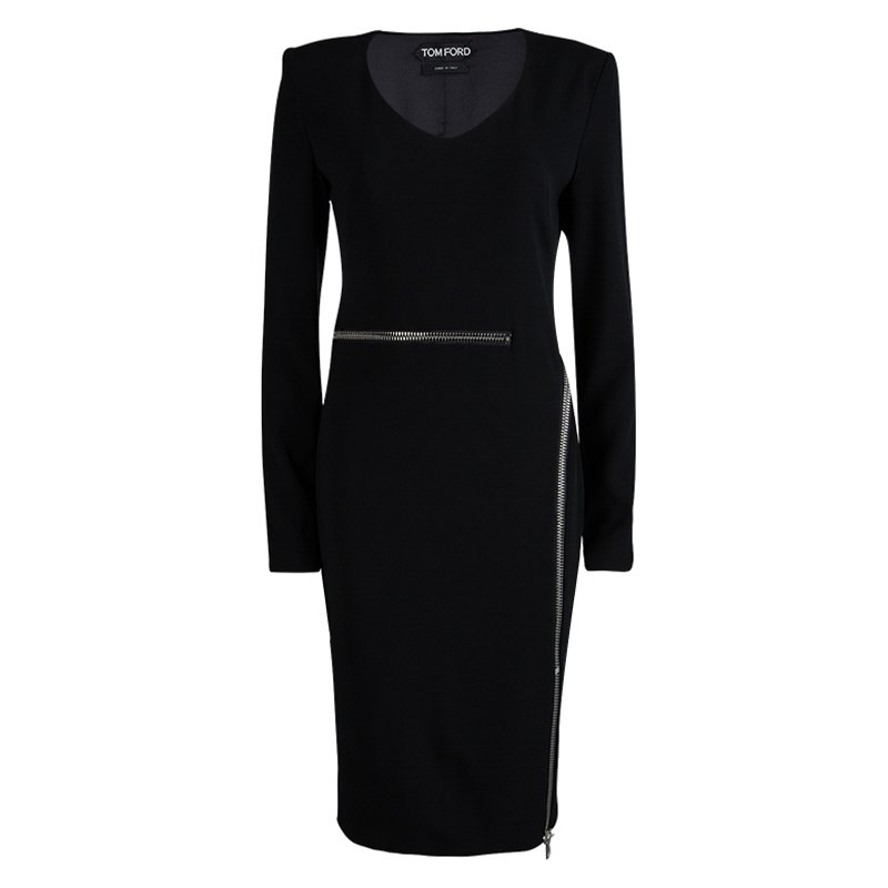 Pre Owned Tom Ford Black Zip Detail Long Sleeve Dress S