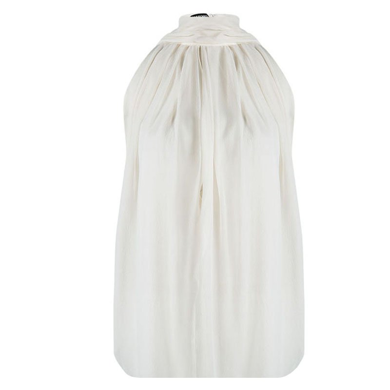 Pre Owned Tom Ford Cream Pleated Silk Neck Tie Detail Sleeveless Top S