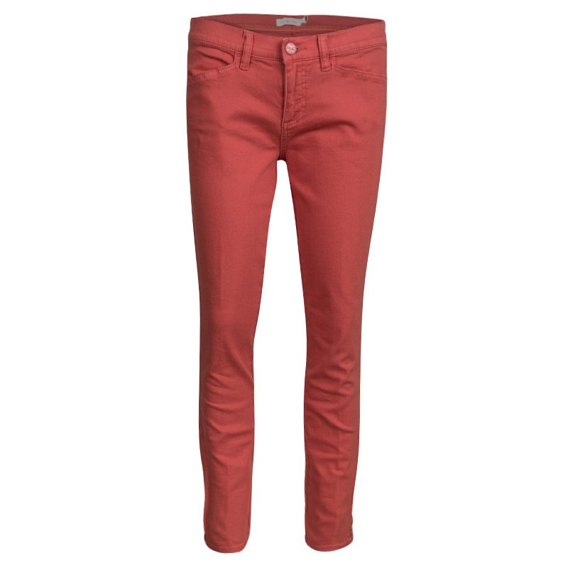 Tory Burch Jasper Red Washed Denim Skinny Ankle Grazer Jeans M