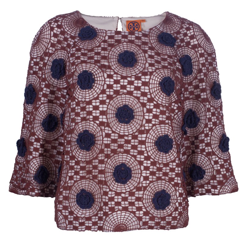 Pre Owned Tory Burch Crochet Silk Top L 