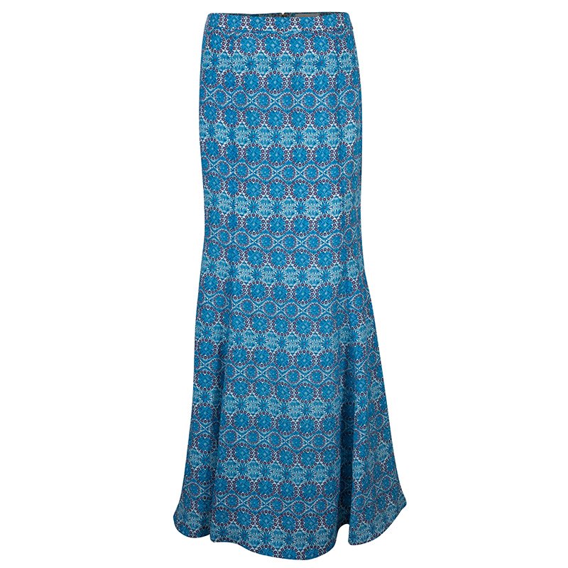 Pre Owned Tory Burch Blue Mosaic Printed Maxi Skirt M