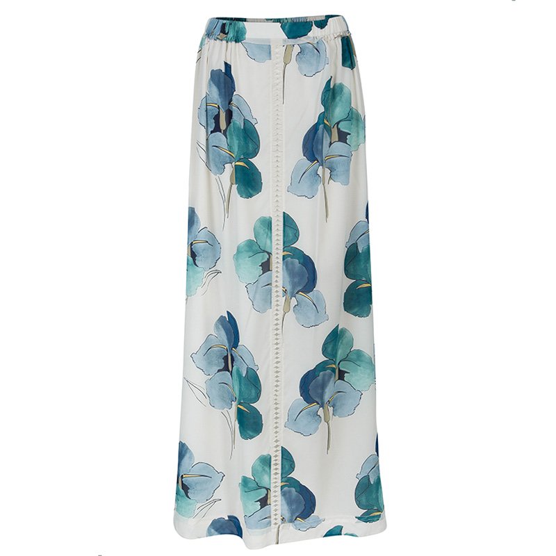 Pre Owned Tory Burch Kendra White Floral Printed Maxi Skirt M