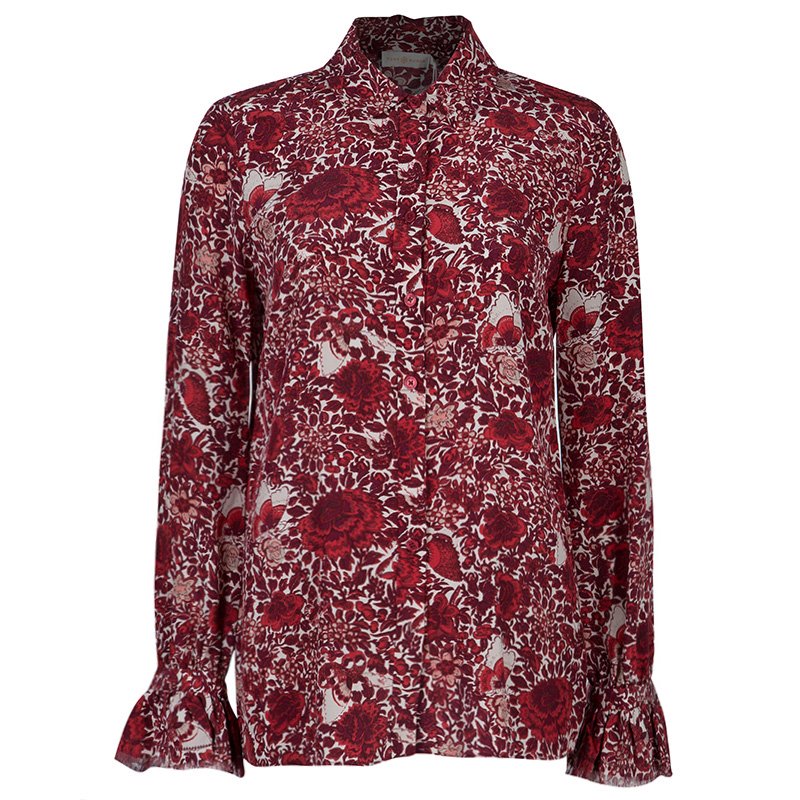 Pre Owned Tory Burch Cora Red Floral Print Shirt S