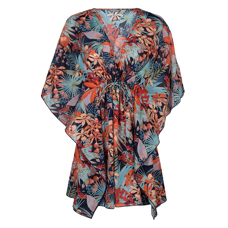 Tory Burch Calathea Multicolor Print Beach Dress Short Kaftan M/L