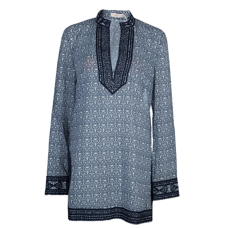 Pre Owned Tory Burch Blue Carinthia Tunic Top L