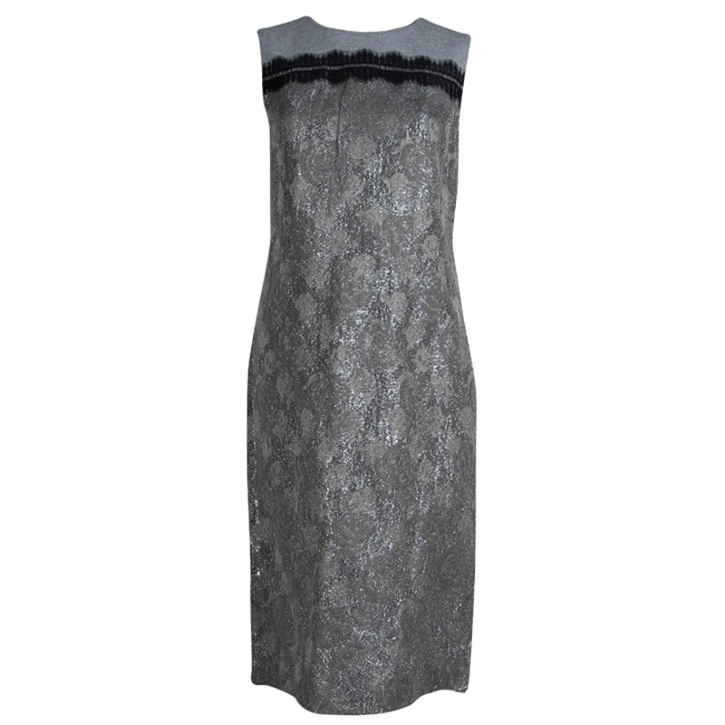 Tory Burch Grey Lurex Jacquard Sleeveless Jane Dress M