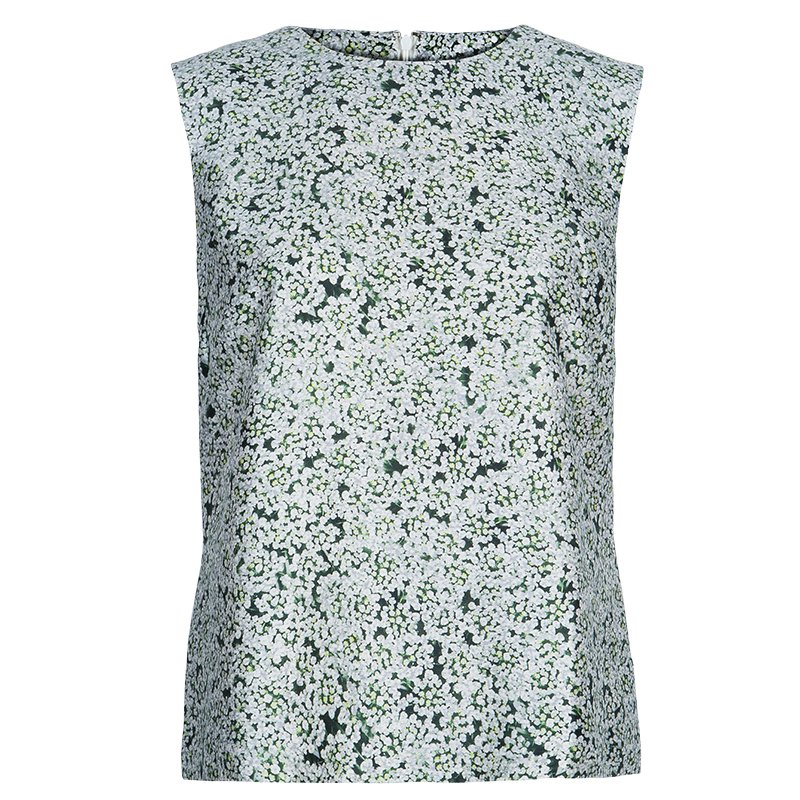 Pre Owned Tory Burch Green Print Sleeveless Top L