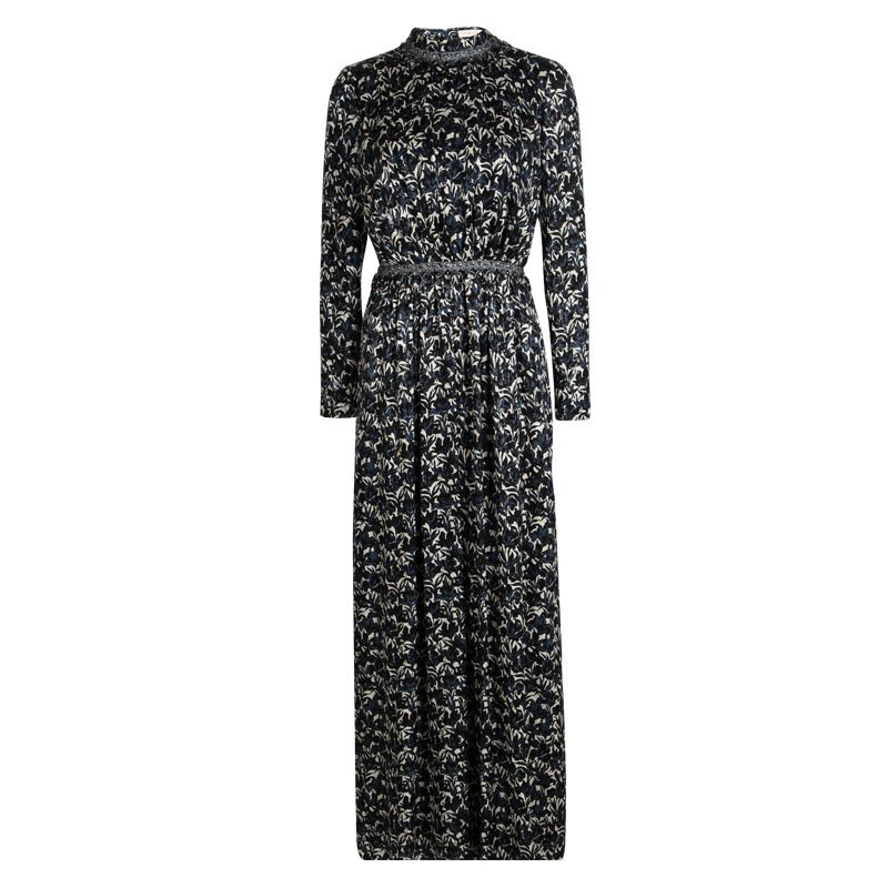 Pre Owned Tory Burch Floral Printed Silk Embellished Stephanie Gown S