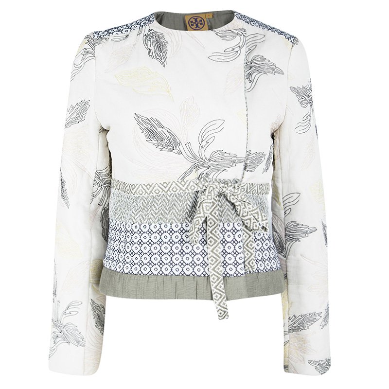 Pre Owned Tory Burch Multicolor Floral Embroidered Tie Detail Jacket M