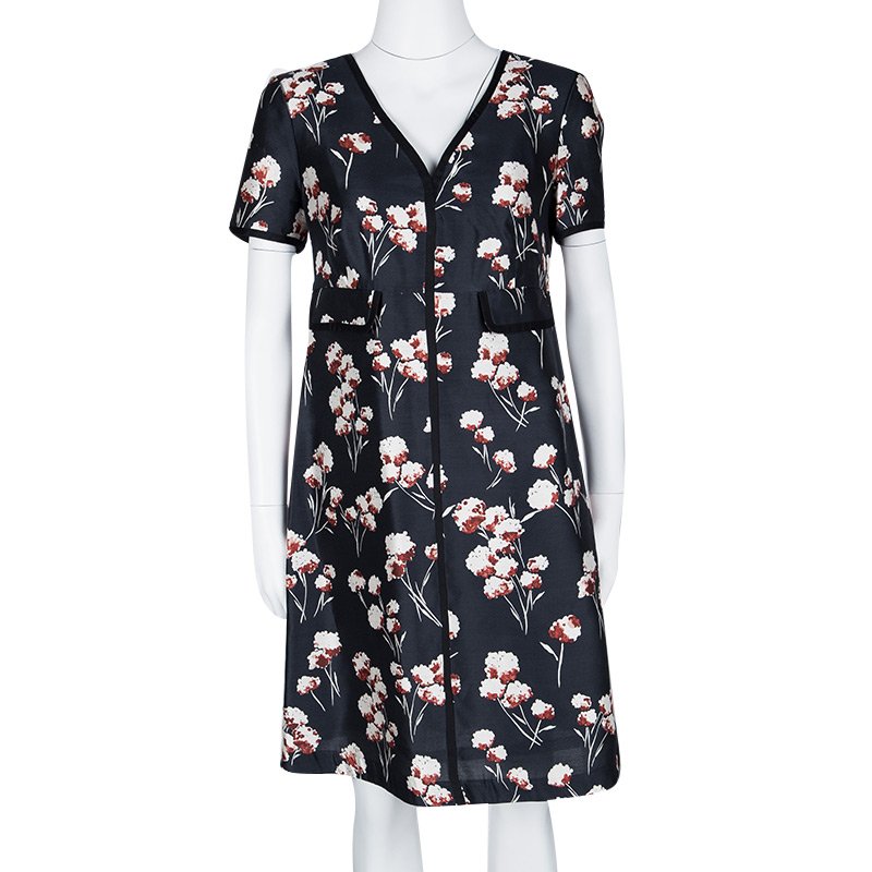 Tory Burch Navy Blue Floral Printed Silk V-Neck Kenzie Dress S Tory Burch |  TLC