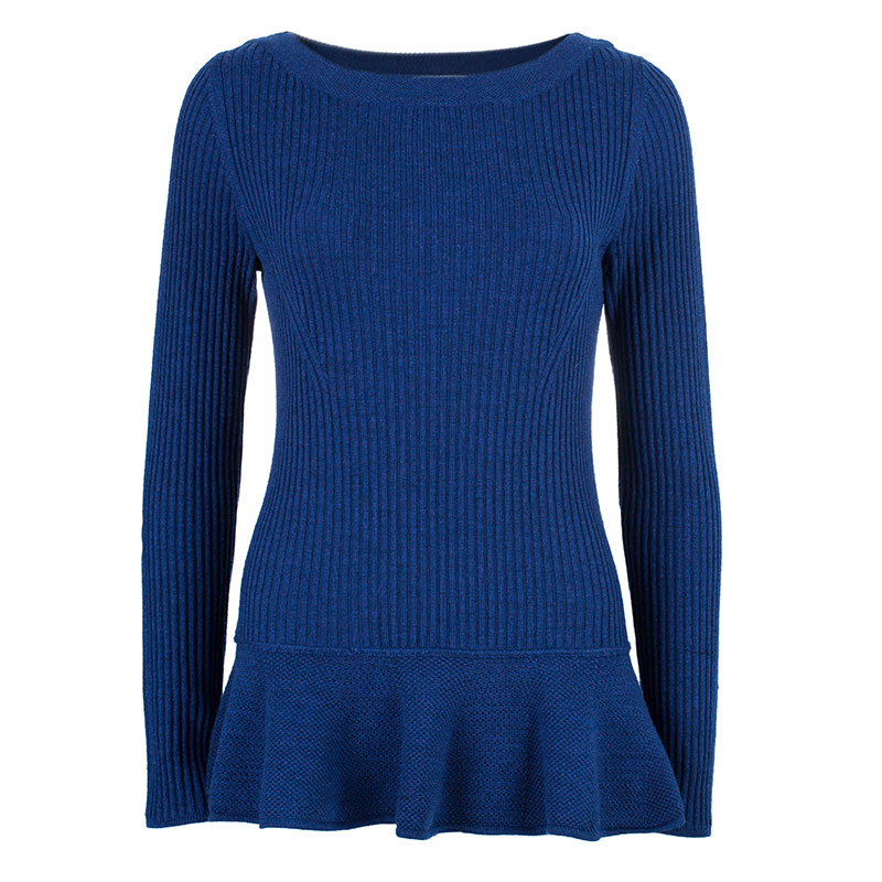 Tory Burch Navy Sienna Silk And Cashmere-Blend Peplum Sweater M
