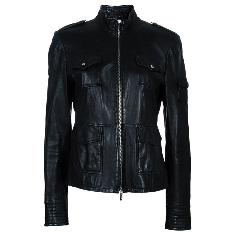 Pre Owned Tory Burch Black Leather 4 Pocket Jacket S