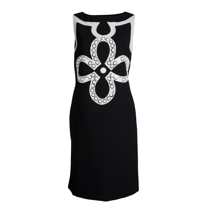 Pre Owned Tory Burch Monochrome Embellished Sleeveless Knit Dress M