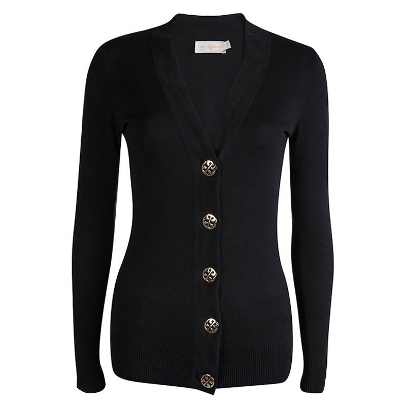 Tory Burch Black Logo Button Detail Cardigan XS Tory Burch | TLC