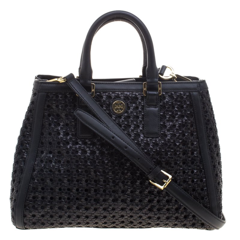Tory Burch Black Woven Leather Robinson Tote Tory Burch | TLC