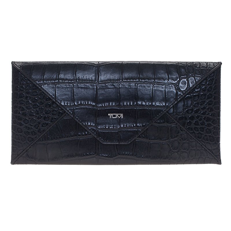 Pre Owned Tumi Black Crocodile Embossed Envelope Pouch