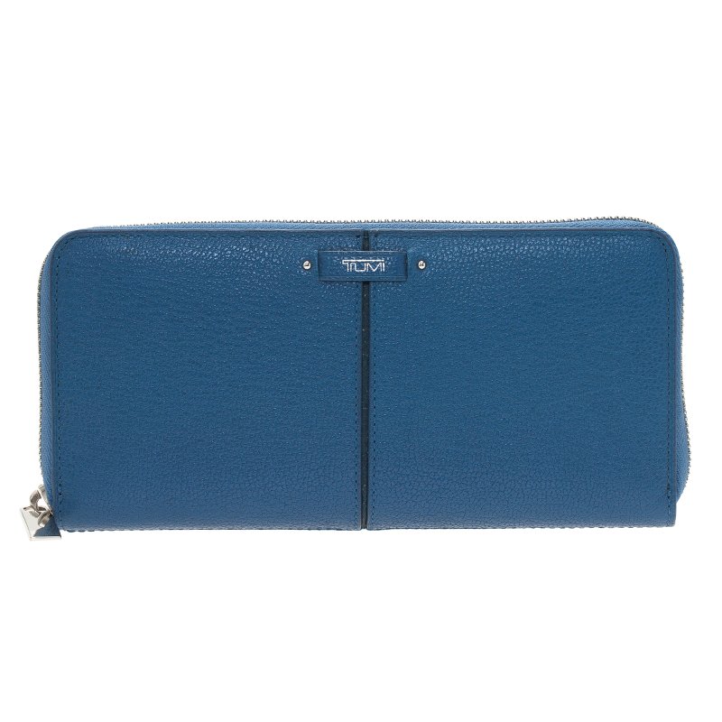 Pre Owned Tumi Blue Leather Zip Around Wallet