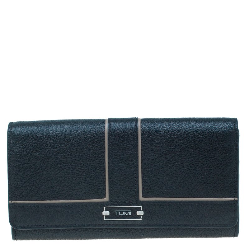 Pre Owned Tumi Black Leather Chelsea Continental Flap Wallet