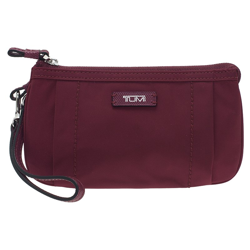 Pre Owned Tumi Burgundy Nylon and Leather Voyageur Pouch 