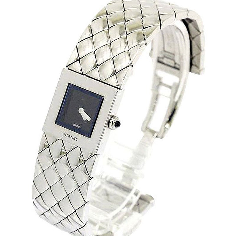 Pre Owned ساعة يد نسائية شانيل ماتلاس ستانلس ستيل سوداء 19 مم