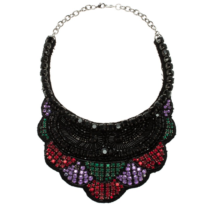 Pre Owned Valentino Multicolor Crystal Fabric Necklace