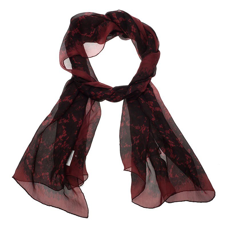 Pre Owned وشاح فالنتينو نقش دانتيل مورد حرير عنابي 