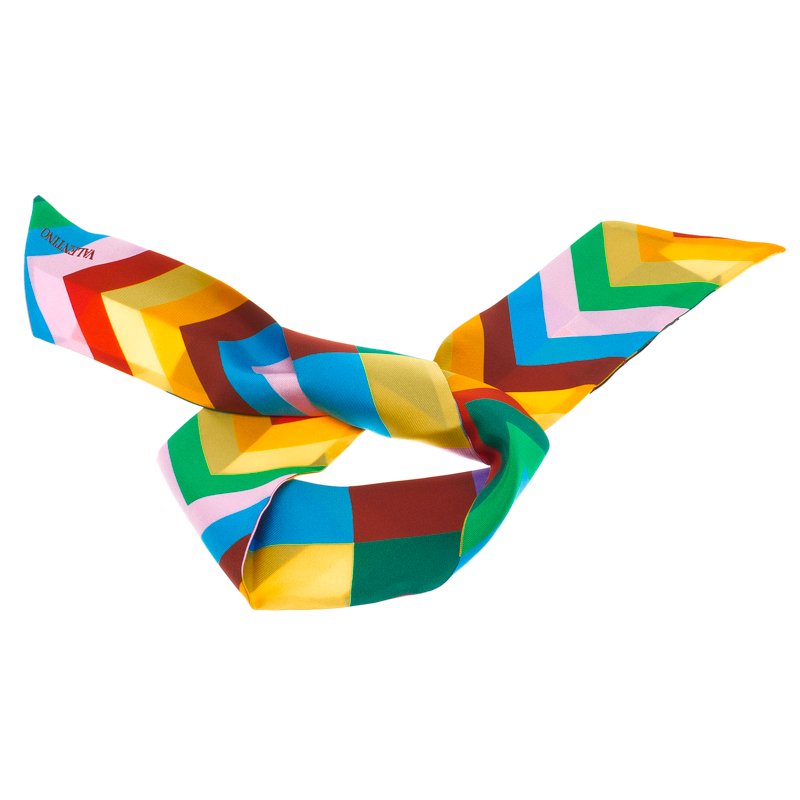 Pre Owned Valentino Multicolor Chevron Printed Silk Bandeau