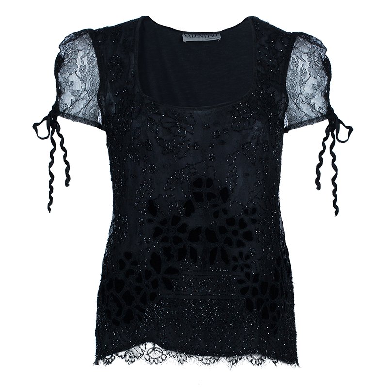 Pre Owned Valentino Black Beaded Top M