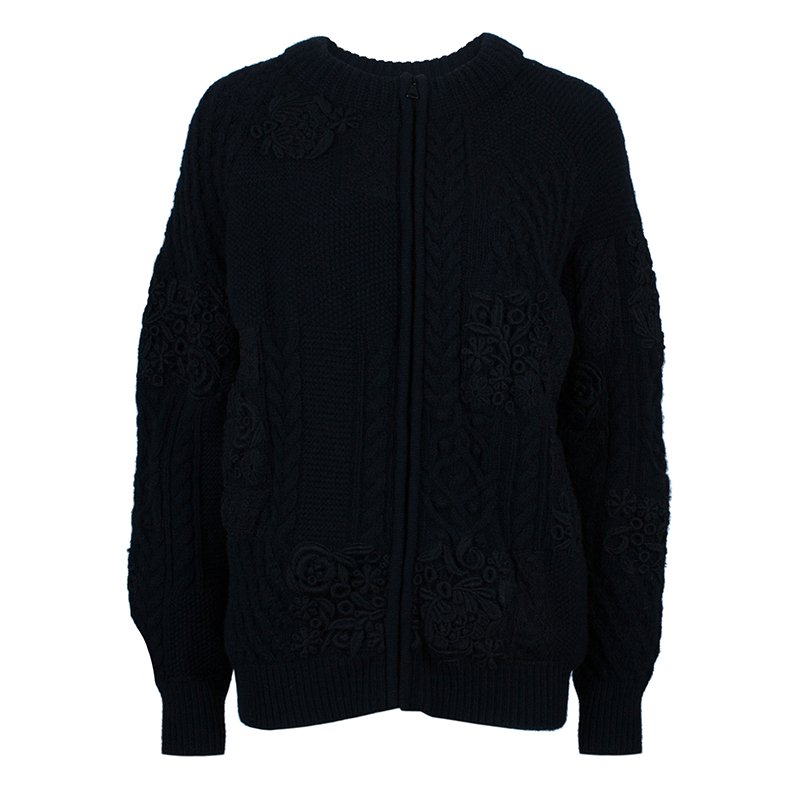 Pre Owned Valentino Black Embroidered Cardigan L