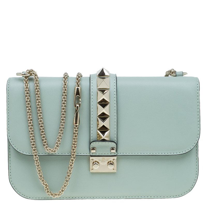Pre Owned Valentino Pistachio Leather Large Rockstud Lock Flap Bag