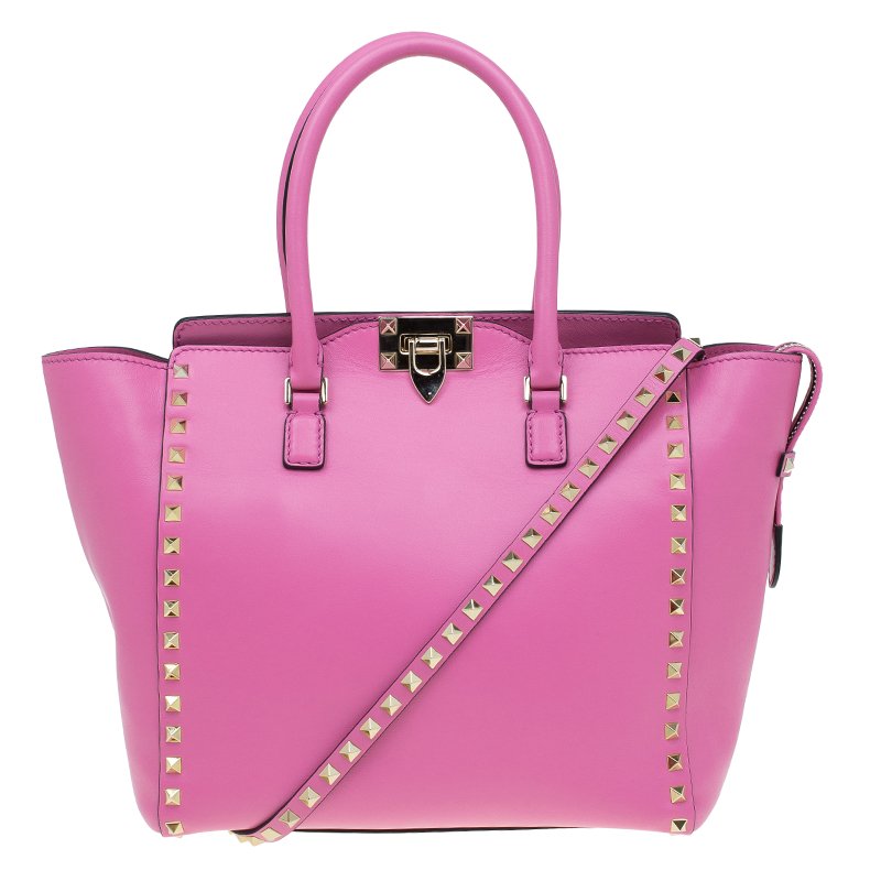 Pre Owned Valentino Pink Leather Small Rockstud Shopper Tote