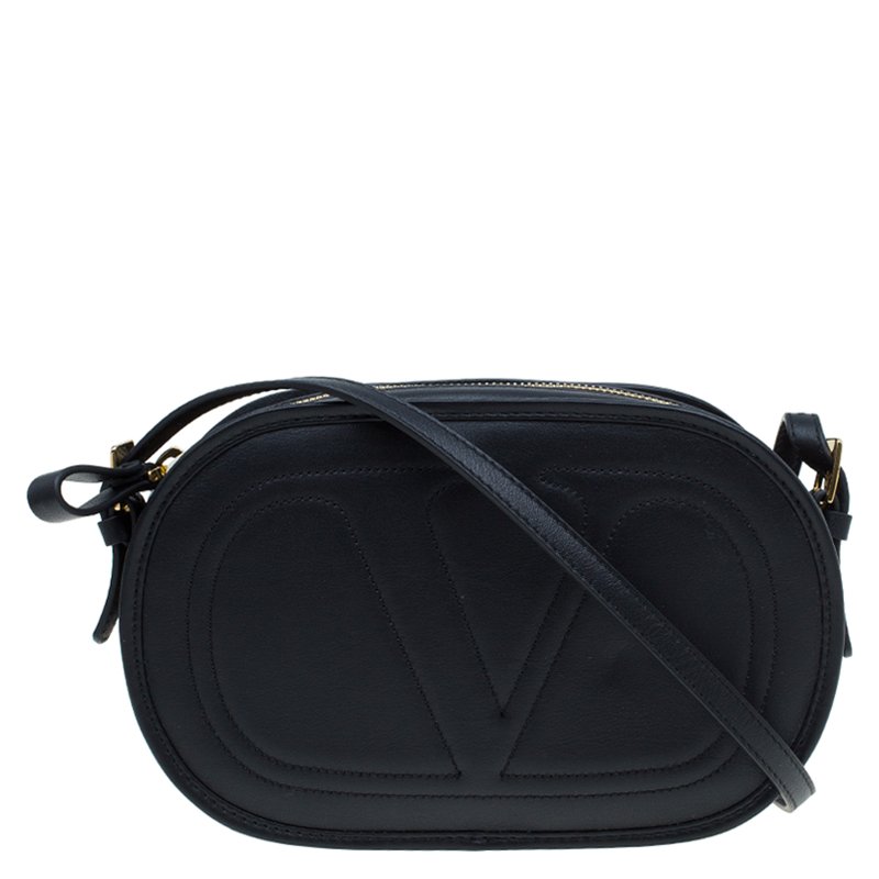 Valentino Black Leather Logo Go Crossbody Bag