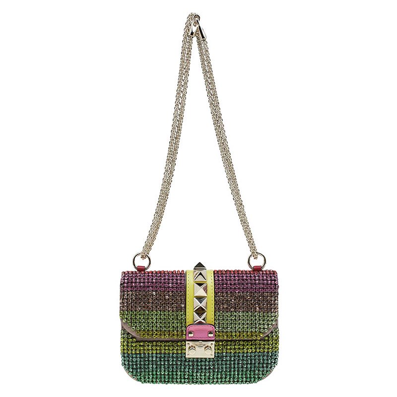 Valentino Multicolor Crystal Embellished Leather Small Glam Lock