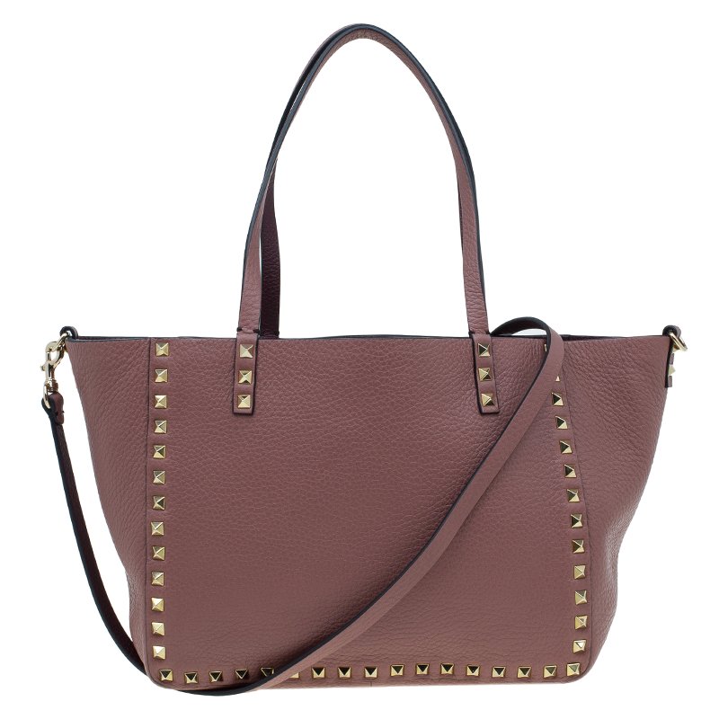 Pre Owned Valentino Burgundy Two Tone Leather Small Rockstud Reversible Tote