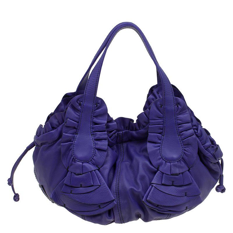 Pre Owned Valentino Purple Leather Ruffle Idylle Hobo