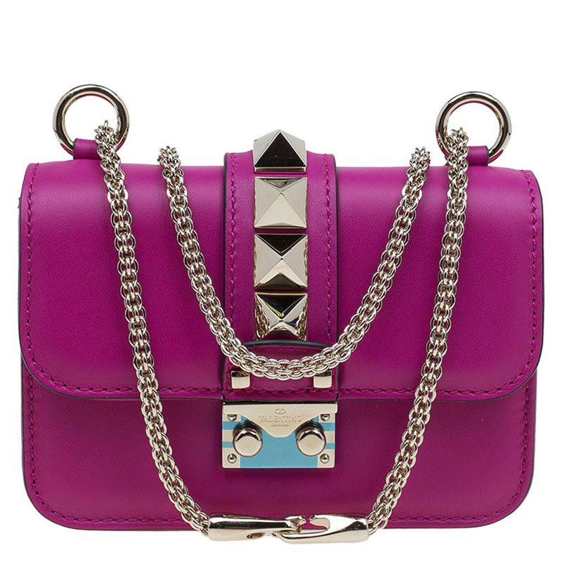Pre Owned Valentino Magenta Leather Mini Glam Lock Flap Bag