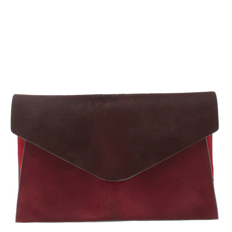 Pre Owned Valentino Red Two Tone Calf Hair Absolute Clutch
