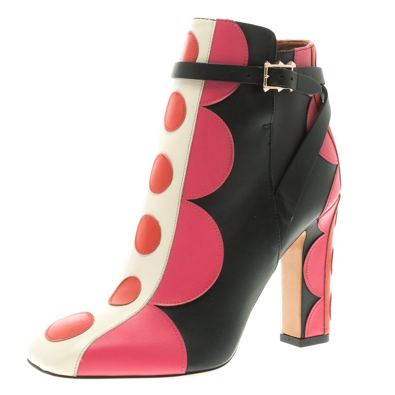 Pre Owned Valentino Multicolor Leather Polka Dot Ankle Boots Size 36.5