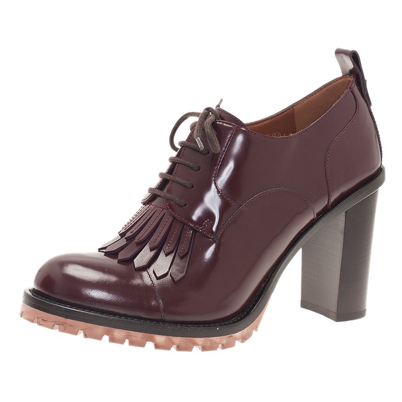 Valentino Burgundy Leather Fringe Derby Oxford Booties Size 38.5 