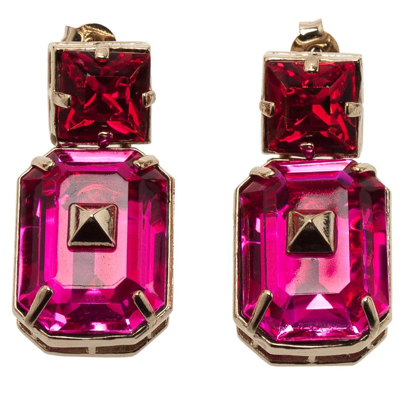 Pre Owned أقراط فالنتينو بدلاية كريستال وردي ذهبي اللون