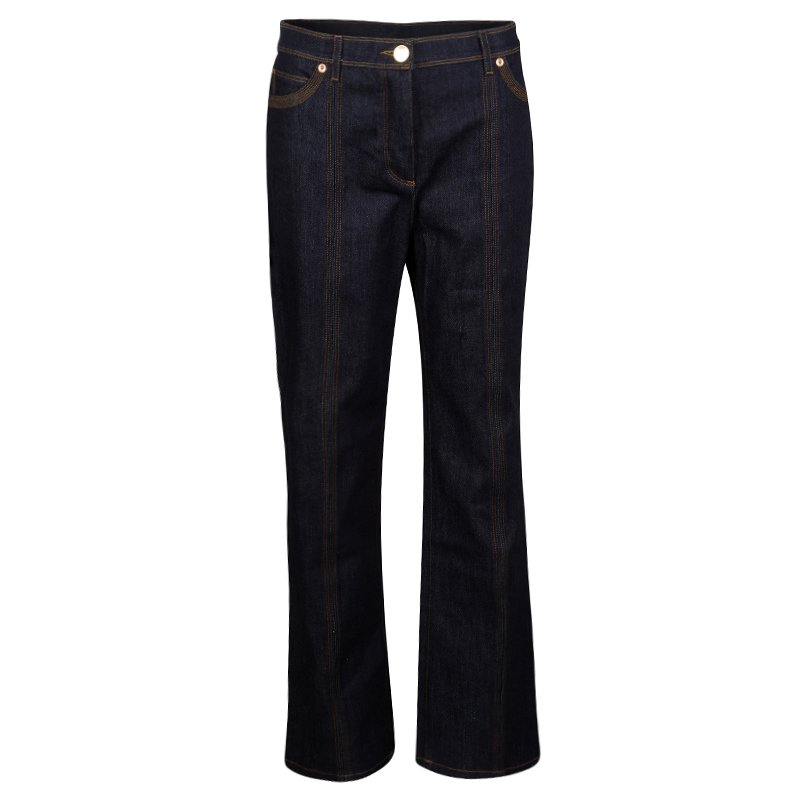Pre Owned Valentino Indigo Dark Wash Denim Top Stitch Detail Boot Cut Jeans M