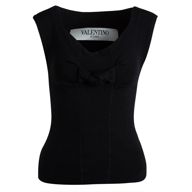 Pre Owned Valentino Black Wool Bow Detail Top  S