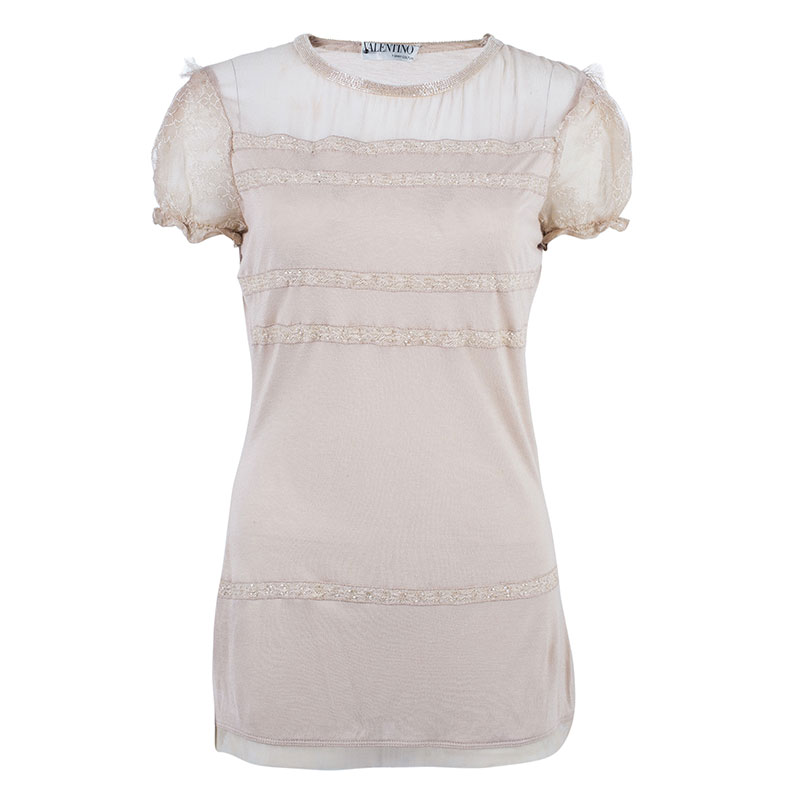 Pre Owned Valentino Beige Embellished Top M
