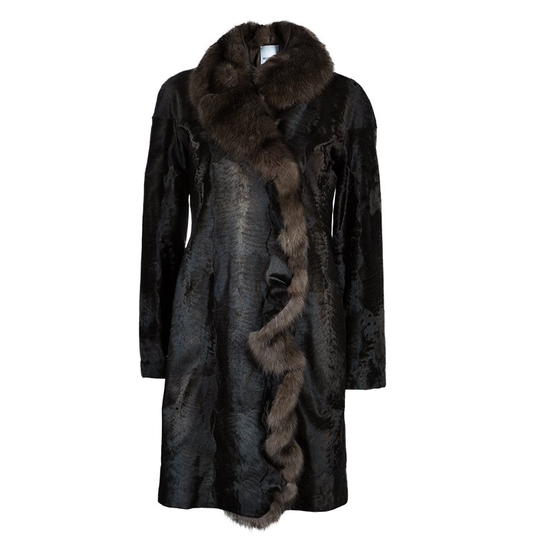 Pre Owned Valentino Brown Lamb Fur Coat S