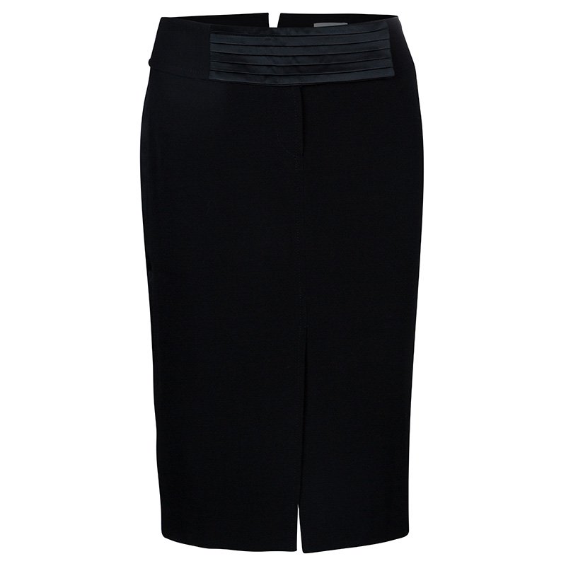 Pre Owned Valentino Black Satin Wool Skirt M