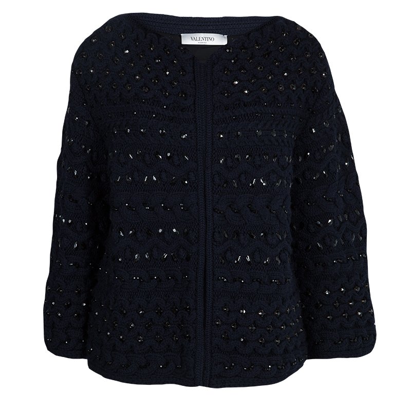 Pre Owned جاكيت فالنتينو أزرق كحلي صوف فليس مزخرف S