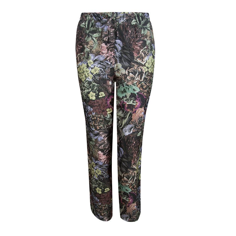 Pre Owned Valentino Multicolor Floral Printed Silk Drawstring Detail Pants L