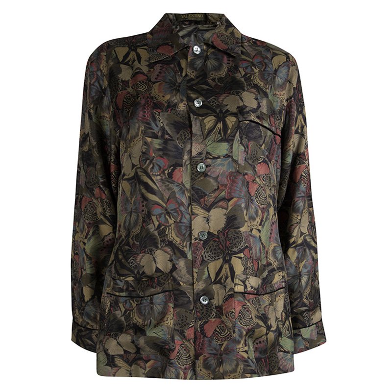 Pre Owned Valentino Multicolor Butterfly Printed Silk Pyjama Set M