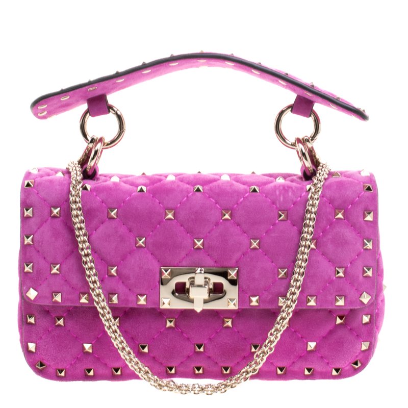 Valentino Pink Velvet Rockstud Shoulder Bag Valentino | The Luxury Closet
